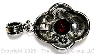Sterling Silver Marcasite with Garnet Pendant