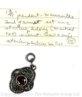 Sterling Silver Marcasite with Garnet Pendant