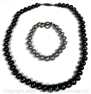 Dyed Fresh Water Pearl Necklace and Bracelet.