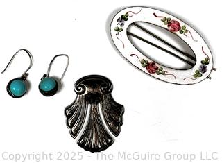 Sterling Silver Earrings, Reed & Barton Flourish and Enamel Painted Barrett