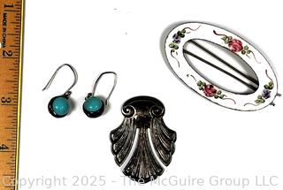 Sterling Silver Earrings, Reed & Barton Flourish and Enamel Painted Barrett