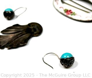 Sterling Silver Earrings, Reed & Barton Flourish and Enamel Painted Barrett