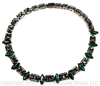 Taxco Mexico Sterling Silver and Malachite Link Necklace