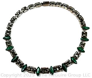 Taxco Mexico Sterling Silver and Malachite Link Necklace