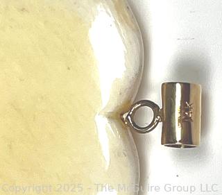 Egyptian Carved Bone Heart with Enamel Winged Scarab on 14kt Gold Bail