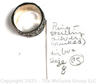 Sterling Silver Band Ring with Flower Relief	