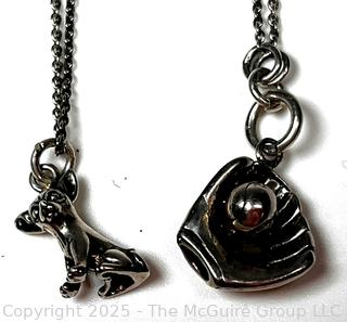 Two (2) Sterling Silver Necklaces with Charm Pennant - Baseball Mit & Dog