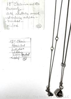 Two (2) Sterling Silver Necklaces with Charm Pennant - Baseball Mit & Dog