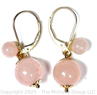 Rose Quartz Bead Earrings on 14KT Gold Fittings