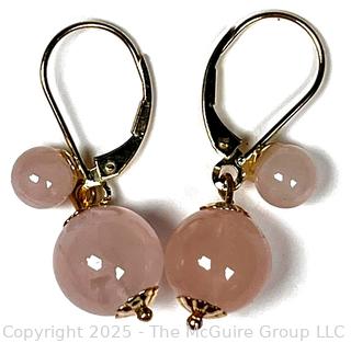 Rose Quartz Bead Earrings on 14KT Gold Fittings