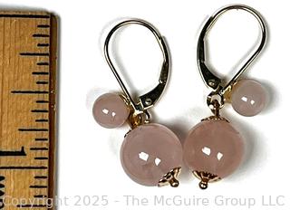 Rose Quartz Bead Earrings on 14KT Gold Fittings