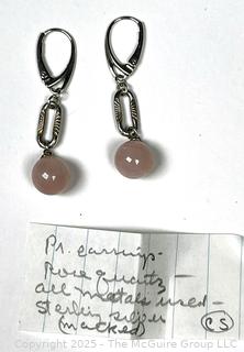 Rose Quartz Bead Earrings on Sterling Silver Fittings