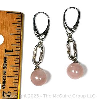 Rose Quartz Bead Earrings on Sterling Silver Fittings