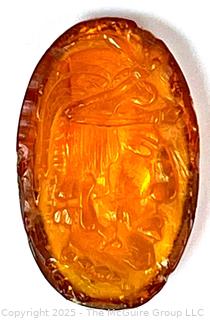 Intaglio Carved Amber with Portrait of Aztec Warrior 