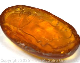 Intaglio Carved Amber with Portrait of Aztec Warrior 