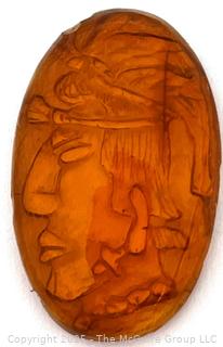Intaglio Carved Amber with Portrait of Aztec Warrior 