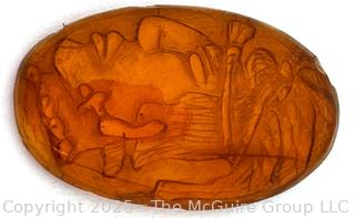 Intaglio Carved Amber with Portrait of Aztec Warrior 