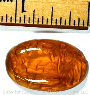 Intaglio Carved Amber with Portrait of Aztec Warrior 