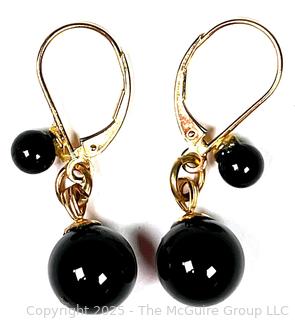 Pair of Onyx Bead Earrings with 14KT Gold Findings