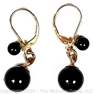 Pair of Onyx Bead Earrings with 14KT Gold Findings