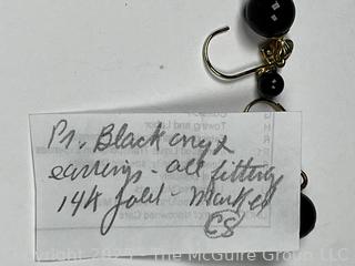 Pair of Onyx Bead Earrings with 14KT Gold Findings