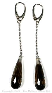 Faceted Smokey Quartz on Long Chain Earrings. 