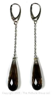 Faceted Smokey Quartz on Long Chain Earrings. 