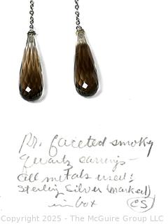 Faceted Smokey Quartz on Long Chain Earrings. 