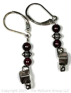Pair of Garnet and Sterling Bead Earrings