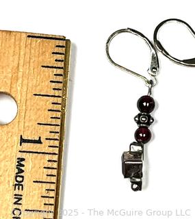 Pair of Garnet and Sterling Bead Earrings