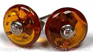 Pair of Amber Button Earrings 