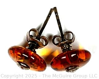 Pair of Amber Button Earrings 