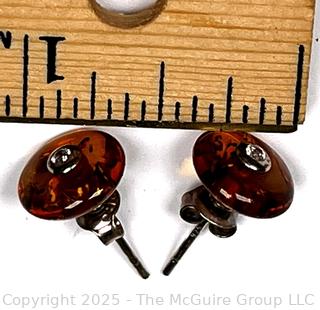 Pair of Amber Button Earrings 