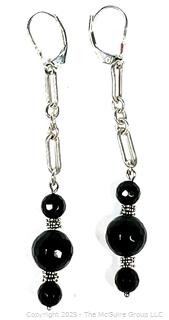 Faceted Onyx Beads on Chain Earrings 
