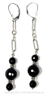 Faceted Onyx Beads on Chain Earrings 