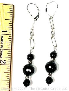 Faceted Onyx Beads on Chain Earrings 