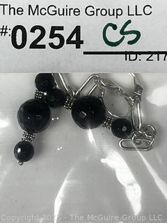 Faceted Onyx Beads on Chain Earrings 