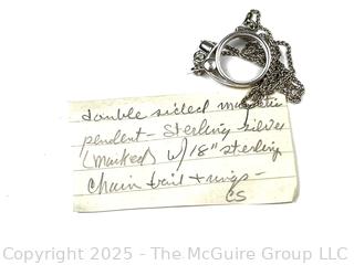 Double Sided Magnetic Sterling Silver Pendant on Chain Necklace.  18"