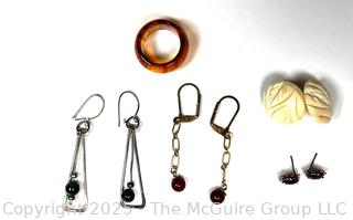Four (4) Pairs of Earrings and Stone Ring
