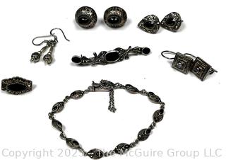 Group of Sterling Silver with Onyx Jewelry