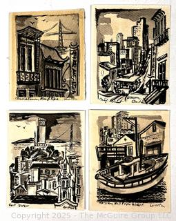 Four (4) Unframed Wood Block Prints of San Francisco Signed by Artist Austin