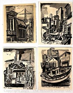 Four (4) Unframed Wood Block Prints of San Francisco Signed by Artist Austin