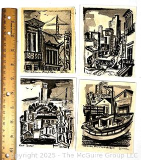 Four (4) Unframed Wood Block Prints of San Francisco Signed by Artist Austin