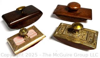 Four (4) Ornate French Brass and Leather Desk Rocker Ink Blotters