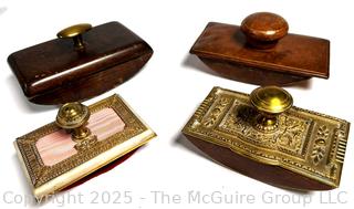 Four (4) Ornate French Brass and Leather Desk Rocker Ink Blotters