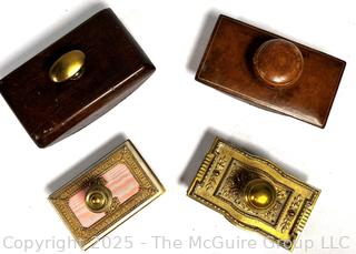 Four (4) Ornate French Brass and Leather Desk Rocker Ink Blotters