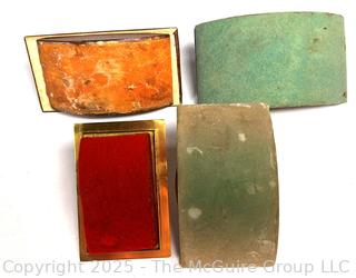Four (4) Ornate French Brass and Leather Desk Rocker Ink Blotters