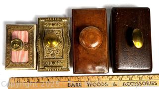 Four (4) Ornate French Brass and Leather Desk Rocker Ink Blotters