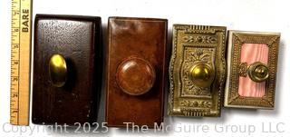 Four (4) Ornate French Brass and Leather Desk Rocker Ink Blotters