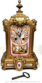 19th Century Phillipe H. Mourey Gilt Bronze and Porcelain French Sevres Mantel Clock